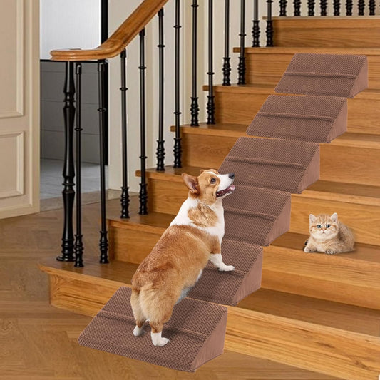 Dog Ramp for Stairs for Small & Senior Dogs and Cats, Non-Slip Foam Indoor Pet Ramp with Self-Sticky Pads, Dog Ramp for Stairs Inside House(Dark Gray, 6 Pack)