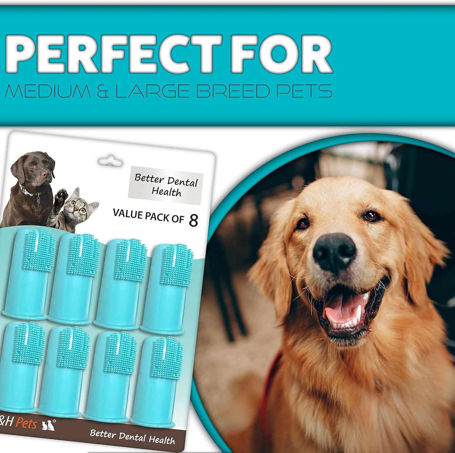 H&H Pets Dog Finger Toothbrushes - Professional Pet Finger Dental Brush Set for Dogs Puppies Cats, Soft Bristles, Size Small 4 Count-Silicon