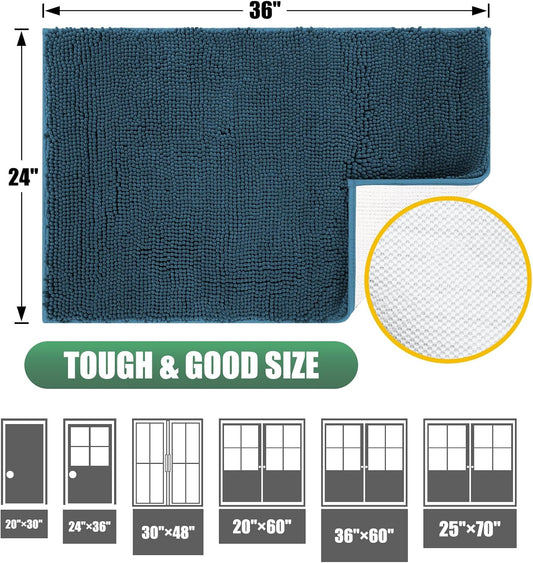 IM HOME Chenille Absorbent Outdoor Doormat 36" x 24", Washable Muddy Door Mats for Dog Non Slip Indoor Doormat Dog Mat for Muddy Paw Front Inside Doormats for Entryway Grey