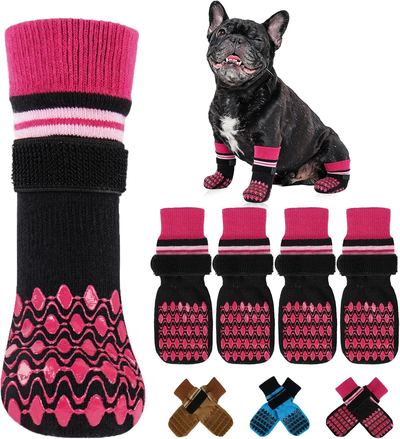 Kuoser Non Slip Dog Socks for Hardwood Floors, 4Pack Anti-Slip Dog Grippy Socks to Prevent Licking Paws, Dogs Booties Paw Protectors with Double-Sided Traction for Small Medium Large Senior Dogs, XS