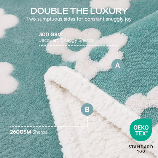 Luciphia Waterproof Pet Blanket for Medium Large Dogs Washable Fluffy Thick Jacquard Shag Fleece Warm Sherpa 3D Textured Flower Print for Cats Puppy Couch Protection (Green,40x28 inches)