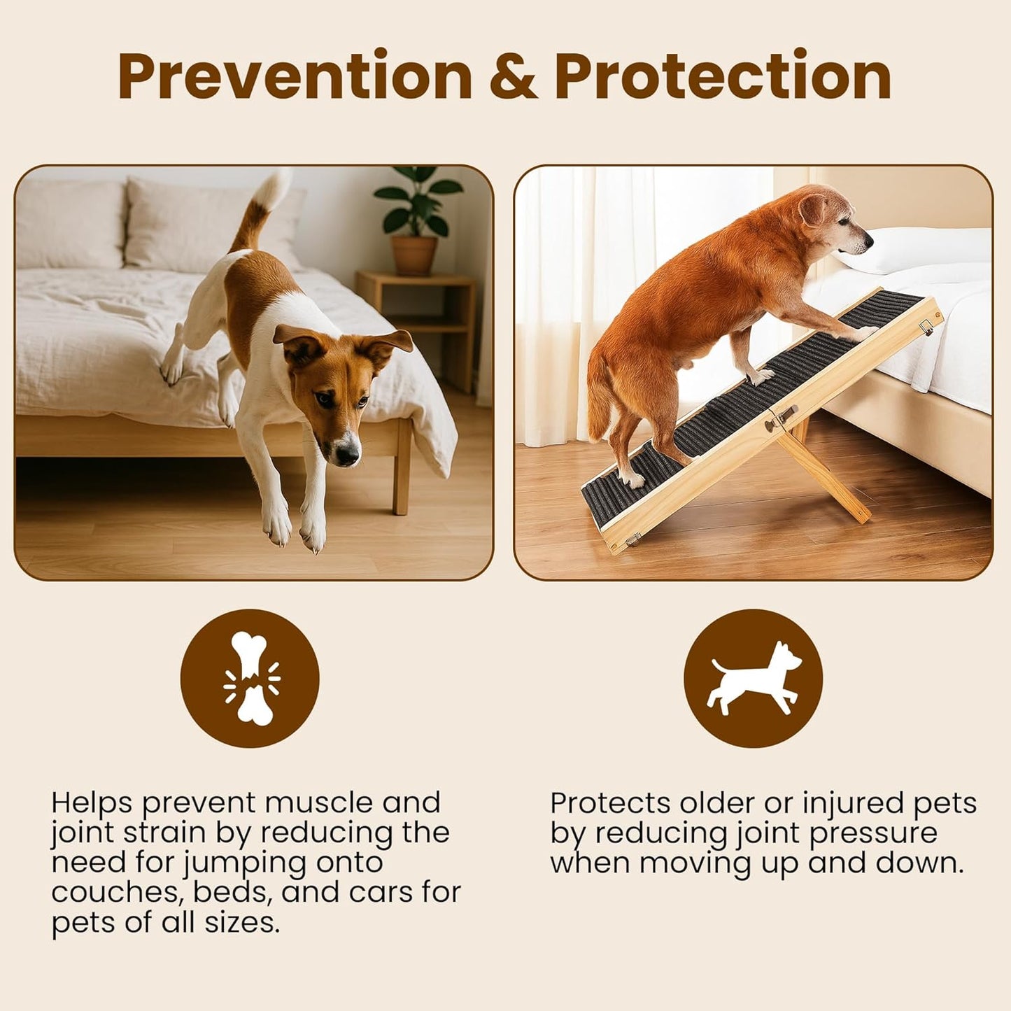 Upgraded 2026 MYUNIK Adjustable Small Dog Ramp 37.8" Foldable Solid Wood Pet Small Ramp with 5 Heights 13.6–21.5", Non-Slip Carpet Handle Ramp for Bed Couch Sofa & Car