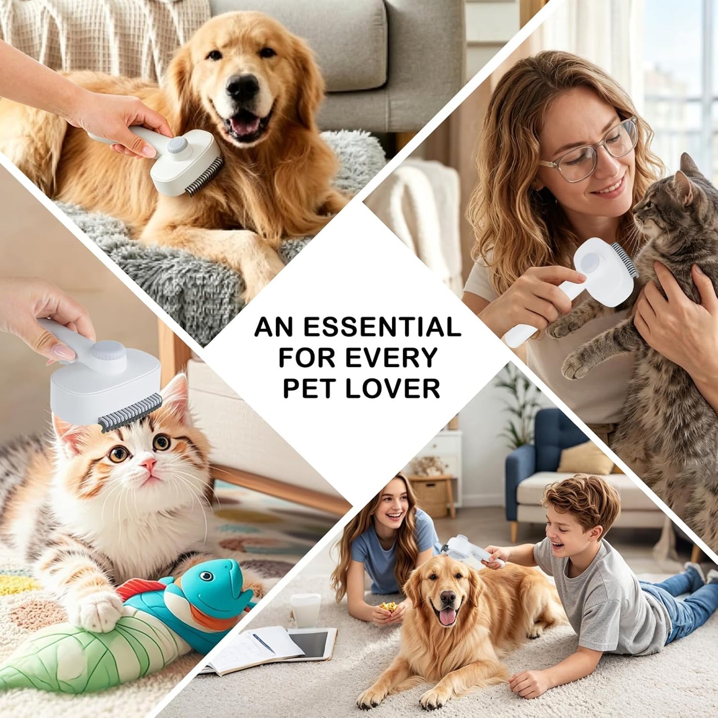 2-IN-1 Pet Self-Deshedding and Grooming Brush, Dogs and Cats Brush with Undercoat Rake & Adjustable Bristle Length Comb, One-Click Hair Removal for Matted Fur Tangles Removal Long and Short Hair Pets
