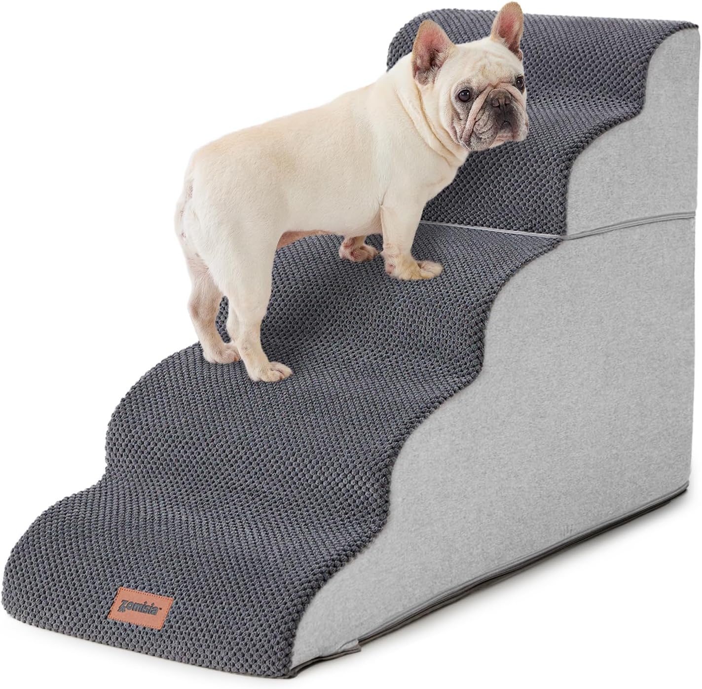 ZOMISIA Dog Stairs Ramp for High Beds Up to 25" - 5 Step Pet Stairs for Small to Large Dogs, 35D Foam Dog Steps for Couch with Non-Slip Bottom Grey
