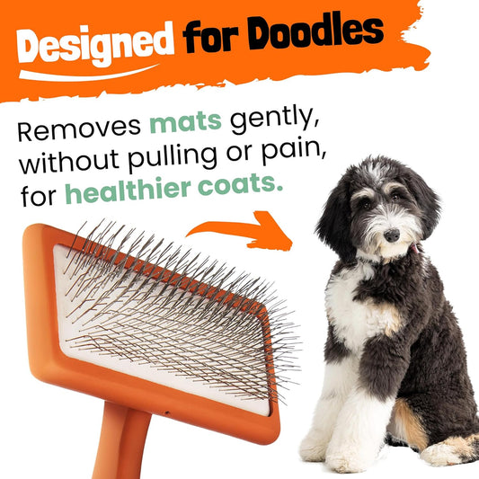 Slicker Brush for Dogs - Goldendoodle Brush with Poodle Comb and Cases Included - Goldendoodle Must Haves Grooming Tools - Designed for Doodles, Labradoodles, Bernedoodles - Medium - Orange