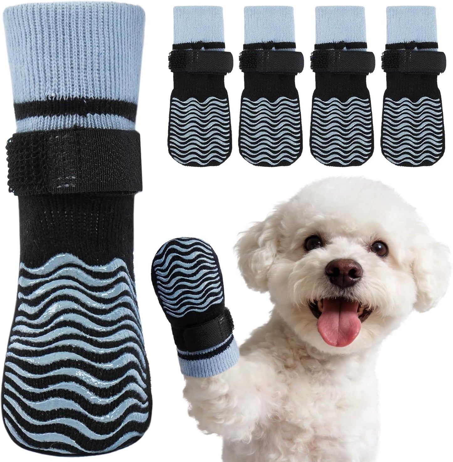 Kuoser Non Slip Dog Socks for Hardwood Floors, Dog Grippy Socks with Double-Sided Traction, Anti Slip Dogs Booties Paw Protectors to Prevent Licking Paws for Small Medium Large Senior Dogs, 4 Pack-M