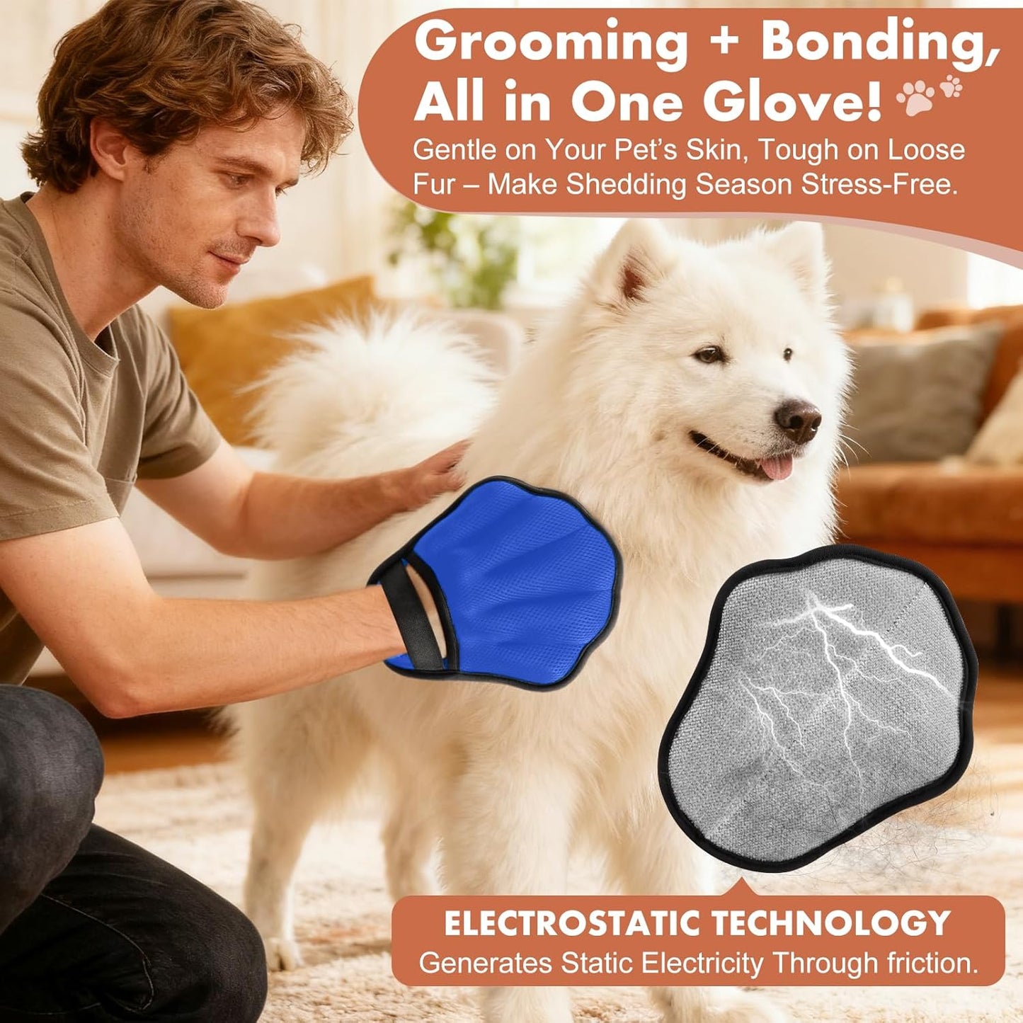Pet Hair Removal Glove, Electrostatic Pet Hair Remover Glove for Cats & Dogs, Pet Hair Remover Tool for Laundry, Couch, Carpet, Car Seat - Upgraded Five-Finger, Reusable, Black+Black