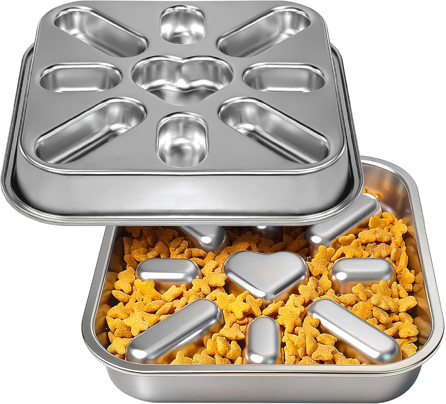 Slow Feeder Dog Bowls with Non-Slip Mat, Stainless Steel Metal Slow Feeder for Small & Medium Dogs, 2 Cups Pet Bowl for Fast Eaters, Slows Down Eating, Dishwasher Safe, Anti-Gulping Dog Bowl