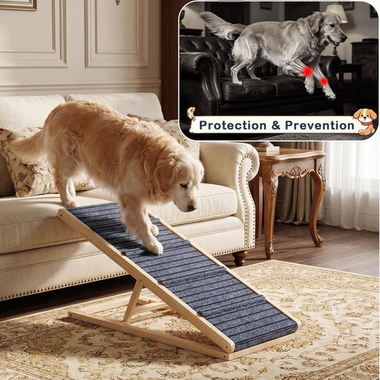 Folding Dog Ramp for Small & Medium Dogs, 39”L Wooden Pet Ramp with 4 Adjustable Heights 11”-23”, Non-Slip Dog Ramp for Bed, Couch & Car, Indoor Outdoor Travel Use