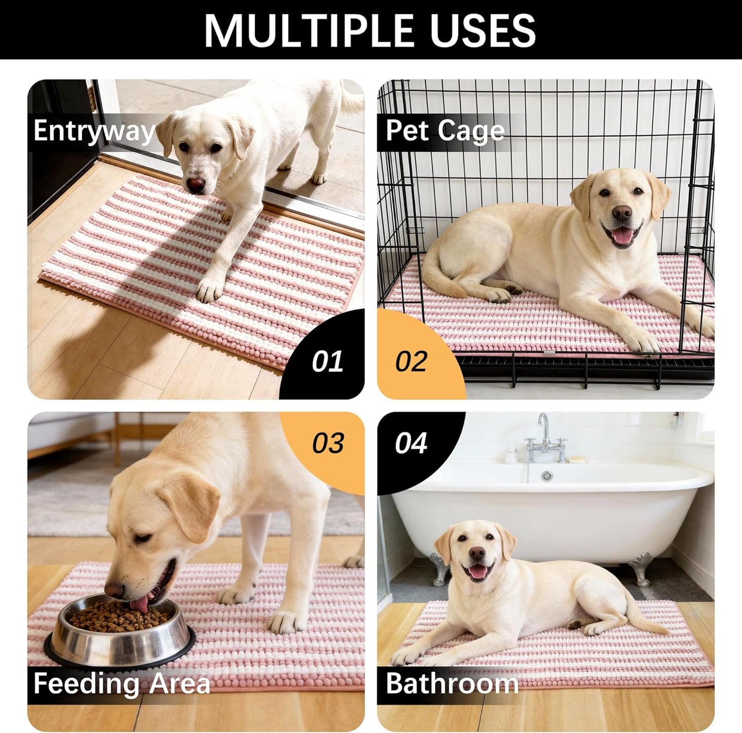 Dog Door Mat for Muddy Paws - Absorbent Quick-Dry Non-Slip Washable Chenille Pet Rug, Indoor Entryway Mat for Front Door & Crate (Brown, 24" L*16" W)