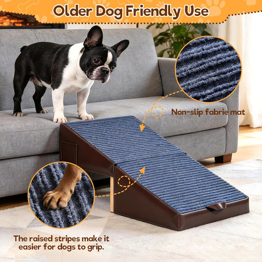 Dog Ramp for Small Dogs, 13.5" H-16 Wide Foldable Dog Stairs Ottoman for Bed and Couch,2 in 1 Pet Ramp & Steps,Split Ottoman Design,Non-Slip Wooden Pet Stairs for Puppy Senior Injured Dogs & Cats
