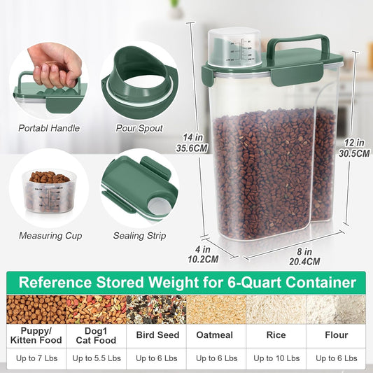 TBMax Dog Food Storage Container 5-7 lbs, Airtight Cat Food Container with Larger Spout & Measuring Cup, Portable Pet Food Storage Dispenser for Small Animal Kibble Storage, Bird Seed Container