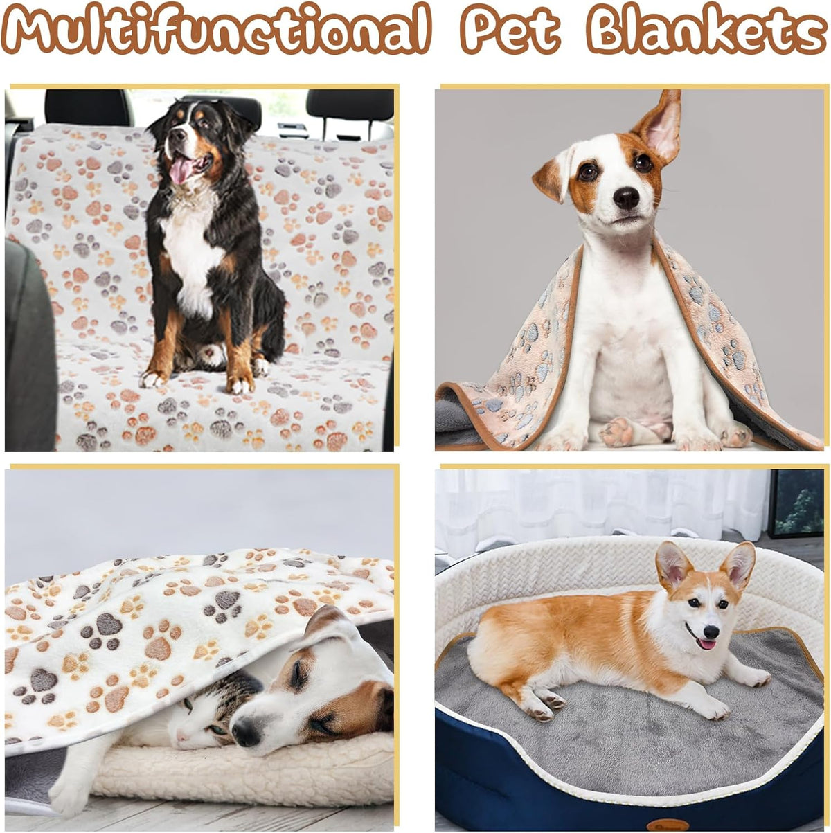 Waterproof Dog Blankets, Washable Reversible Throw 40 x 30 in | White and Coffee Pair, Soft Fleece with Mylar Layer, Machine Washable, Bed Sofa and Car Protection, Medium and Large Dogs