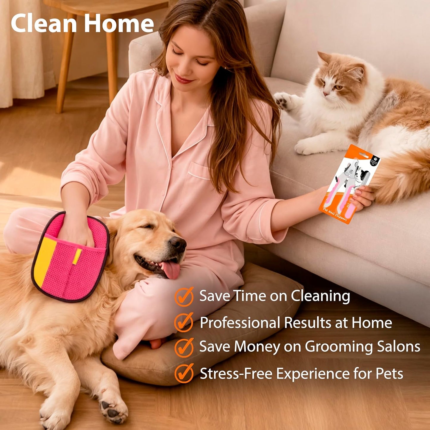 Premium 3-in-1 Pet Grooming Kit - Electrostatic Pet Hair Removal Glove with Safety Nail Scissors & Dual-Ended Toothbrush Set - Gentle Deshedding Mitt for Dogs, Cats & Furniture - All-in-One Care Pack