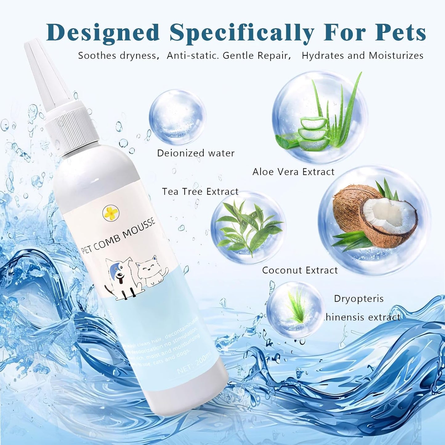 Pet Steam Brush Dog Cat 2026 New Grooming Comb for Shedding, Floating Hair, Smooth & Detangling, Gentle Cool Mist Softens Hair Reduces Static Helps Pets Who Dislike Bathing,Includes Waterless Shampoo