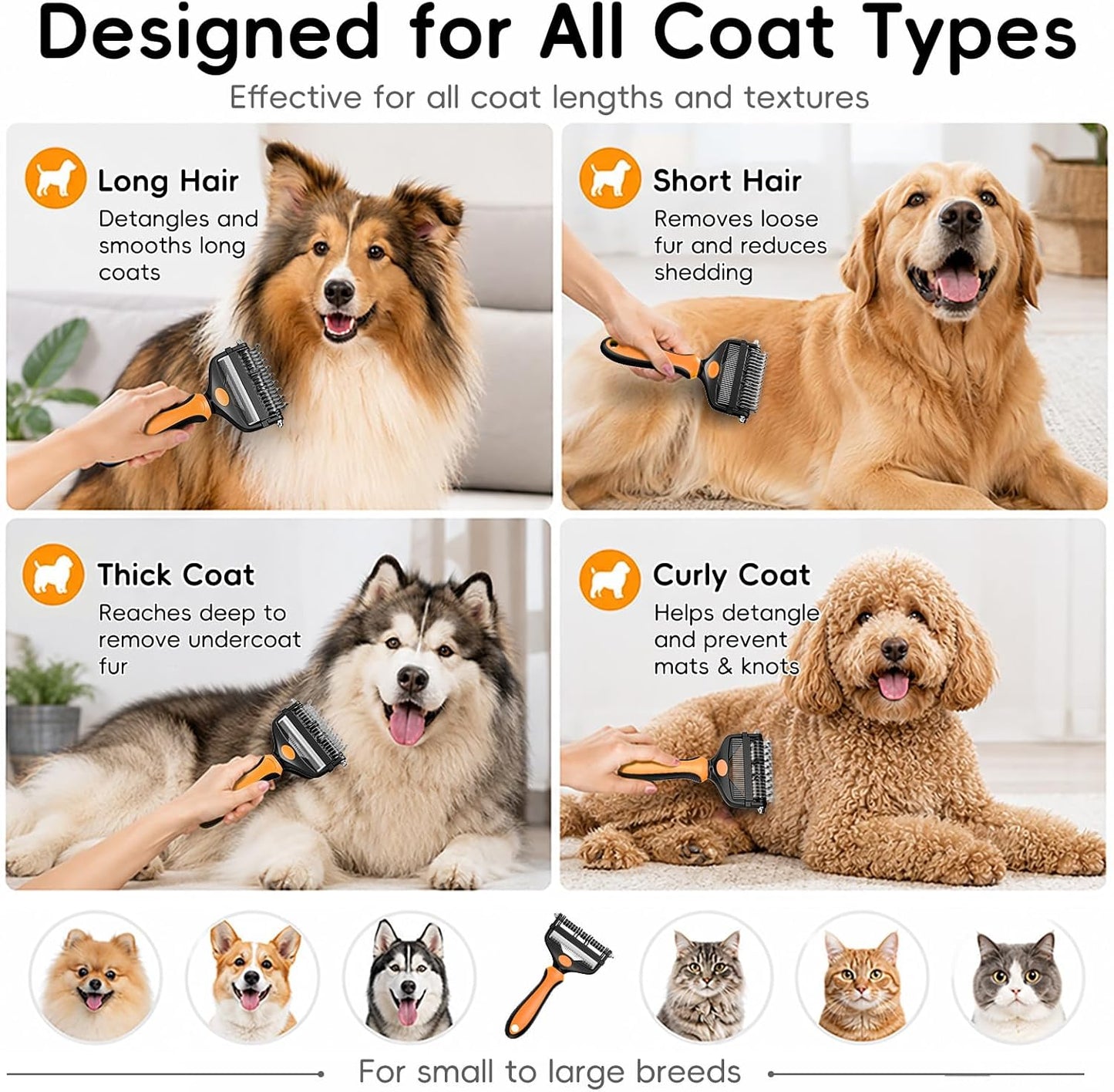 3-in-1 Professional Pet Grooming Brush for Dogs & Cats – Dematting Comb, Undercoat Rake & Deshedding Tool for Long & Short Hair, Heavy Shedding & Matted Fur (Blue)