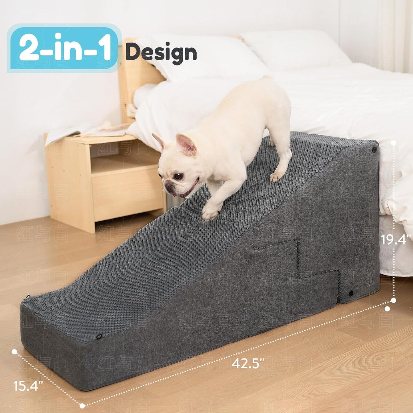 4-Step Dog Stair and Ramp for Small Dogs and Cats, Pet Steps for Bed with Non-Slip Bottom, Grey