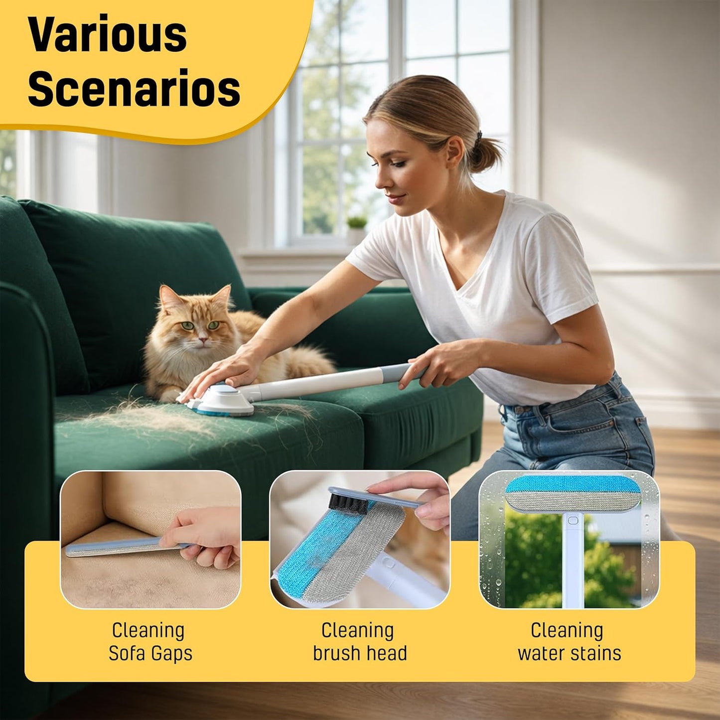 2026 NEW Electrostatic Pet Hair Remover | 19" Adjustable Handle with Five Finger Magic Gloves | Reusable Cat Fur Remover Mitt | Dog Grooming Hair Removal Tool for Couch Carpet Bedding Clothes, 2 pcs