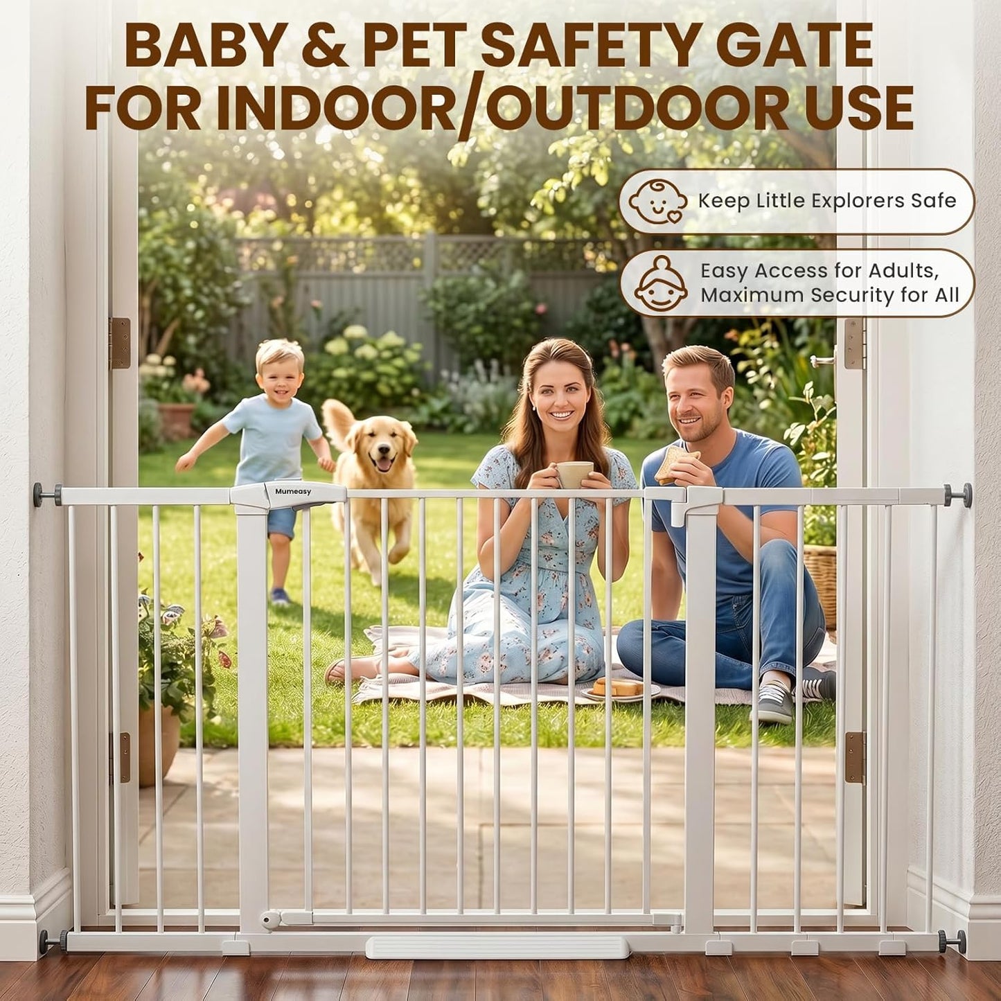 Mumeasy Baby Gate Extra Wide, 29.7-51'' Pressure Mounted Dog Gate with Walk Thru Door, Auto Close Pet Gate for House, Stairs, Doorways,Black