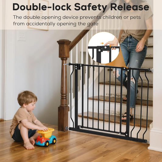29-43" Baby Gate for Stairs, Baby Safety Essentials, Auto Close Gate for Doorways, Easy Install Pressure Mounted Dog Gate Indoor, Pet Gates for Dogs, White