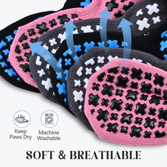 Non-Slip Dog Socks for Hardwood Floors Anti Slip Double-Sided Grippy Socks for Senior Dogs to Prevent Licking Paws, Scratching & Hot Pavement Premium Dog Paw Protector with Grippers Black L