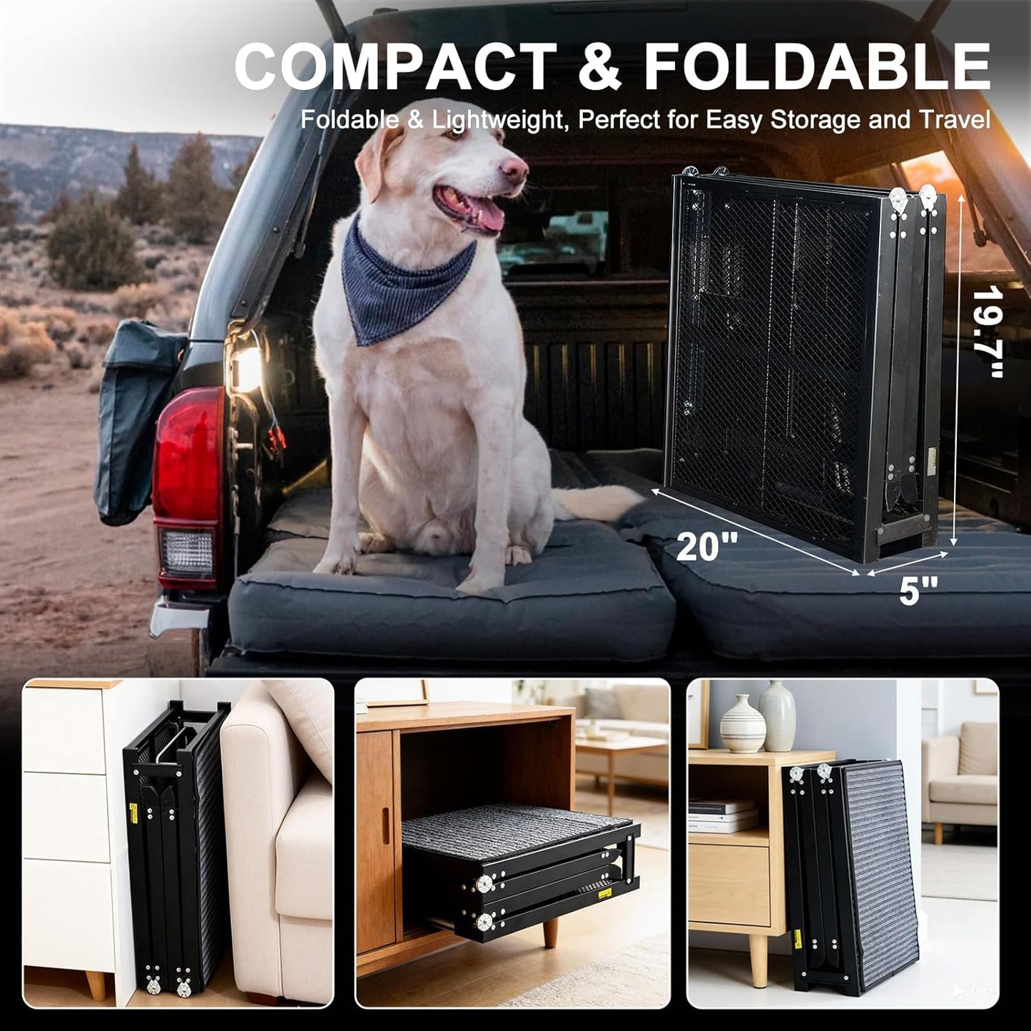 DoCred Dog Ramp for Car, 71'' L x 20'' W Dog Ramps for Large Dogs, Extra Wide Pet Ramp with Non-Slip Surface for Medium & Large Dogs to Get in Car, SUV & Truck, Supports Up to 250 Lbs