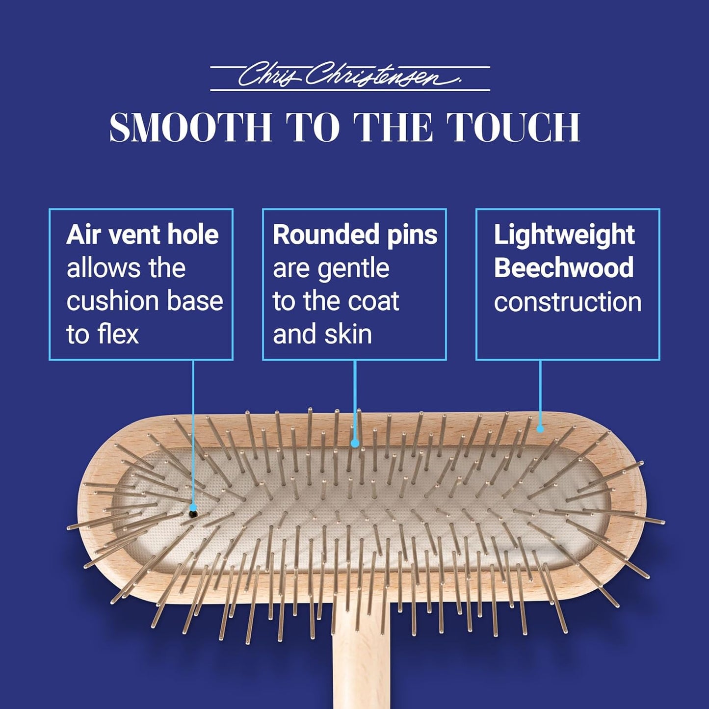 Chris Christensen Mini Grooming Brush - Comfortable High-Grade Stainless-Steel Rounded and Polished Pins - Removes Long & Loose Hair from Dogs & Cats