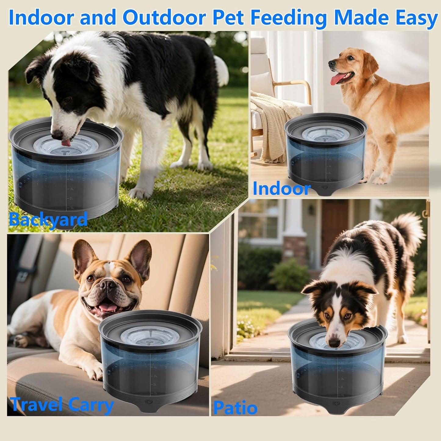 5.5L No Spill Water Bowl for Dogs, 1.45Gallon No Splash Large Dog Water Bowl with Floating Disk, Spill Proof Slow Drinking Dog Bowl for Messy Drinkers and Senior Dogs Indoor/Outdoor Use Gray
