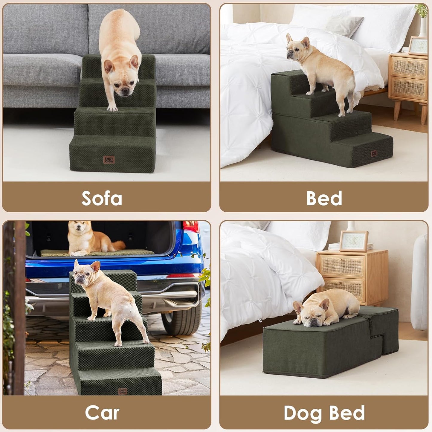 EHEYCIGA Dog Stairs for High Bed 22.5" H, 5-Step Dog Steps for Bed, Pet Steps for Small Dogs and Cats, Non-Slip Balanced Pet Ramp Indoor, Grey