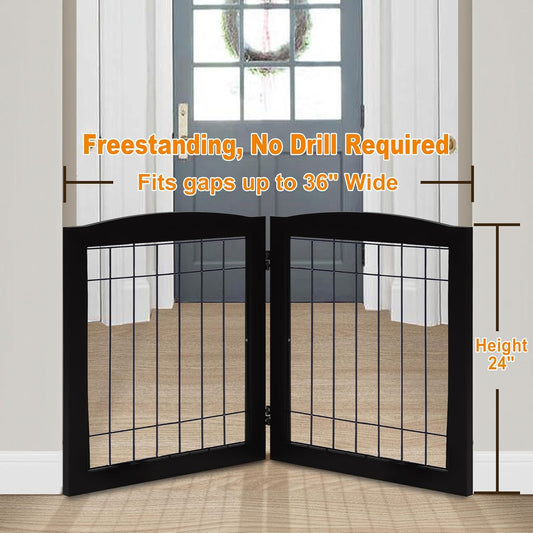 LZRS 2-Panel Freestanding Foldable Wood Dog Gate – Solid Wood & Steel Wire, Chew-Resistant Pet Barrier for Indoor Use, Ideal for Small to Medium Dogs, White