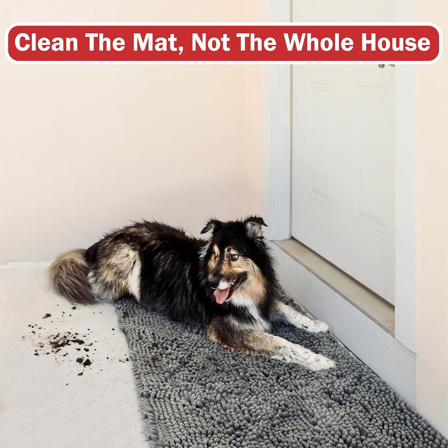 DogBuddy Dog Door Mat for Muddy Paws, Absorbent Microfiber Pet Rug, Waterproof Non-Slip Doormat, Washable Rugs for Dogs, Entryway Indoor Outdoor Mat, Dog Supplies (Medium, Shadow)