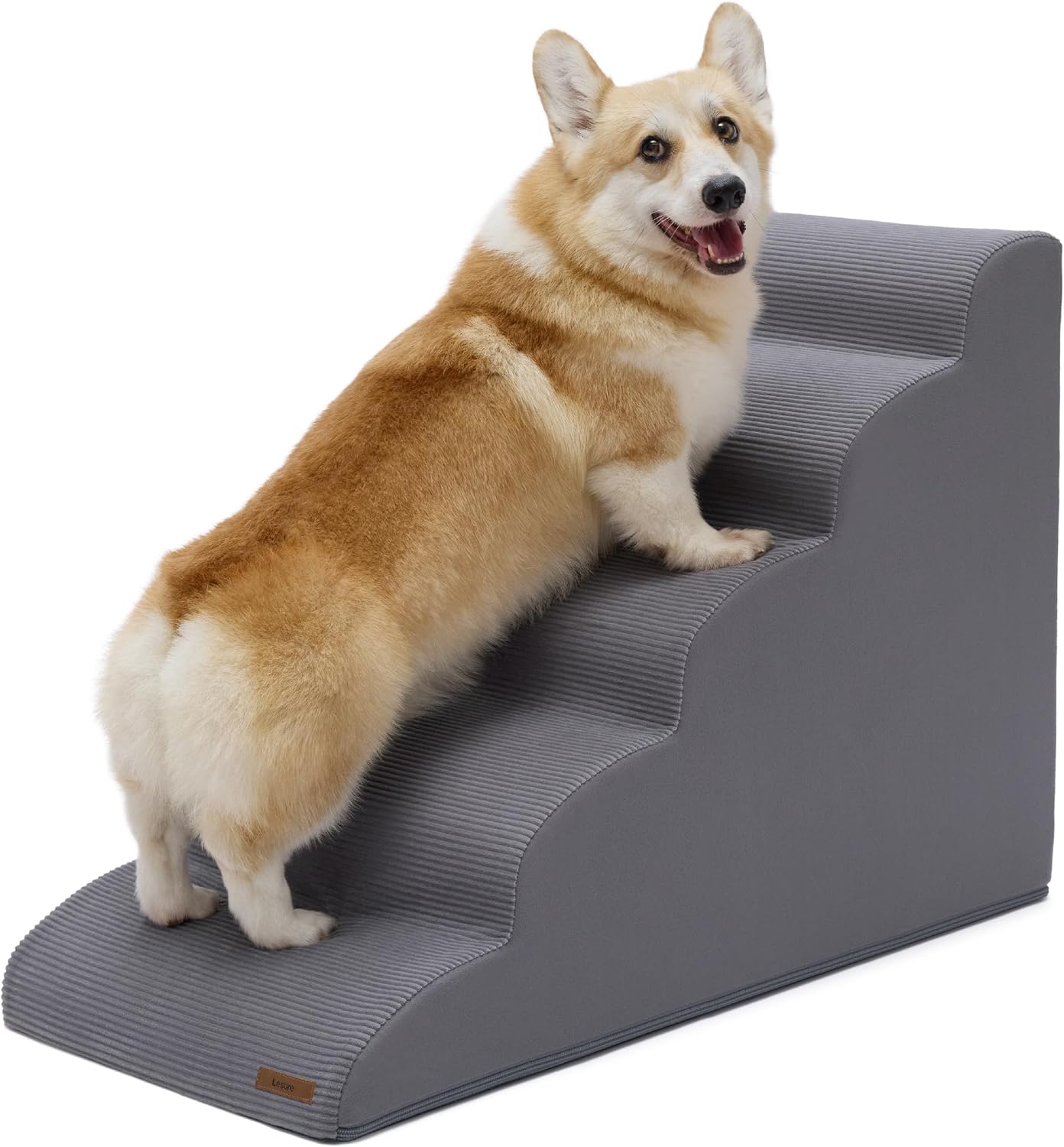 LE SURE Dog Stairs for Small Dogs Pet Steps Ramp for High Bed and Couch with CertiPUR-US Certified Foam with Non-Slip Bottom, Beige, 4 Steps