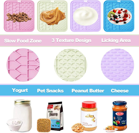 Lick Mat for Dogs and Cats,Cat Licking Pad with Suction Cups for Dog Anxiety Relief,Dog Peanut Butter Lick Pads for Dogs Perfect for Bathing Grooming,Slow Feeders for Dogs and Cats,4Pack