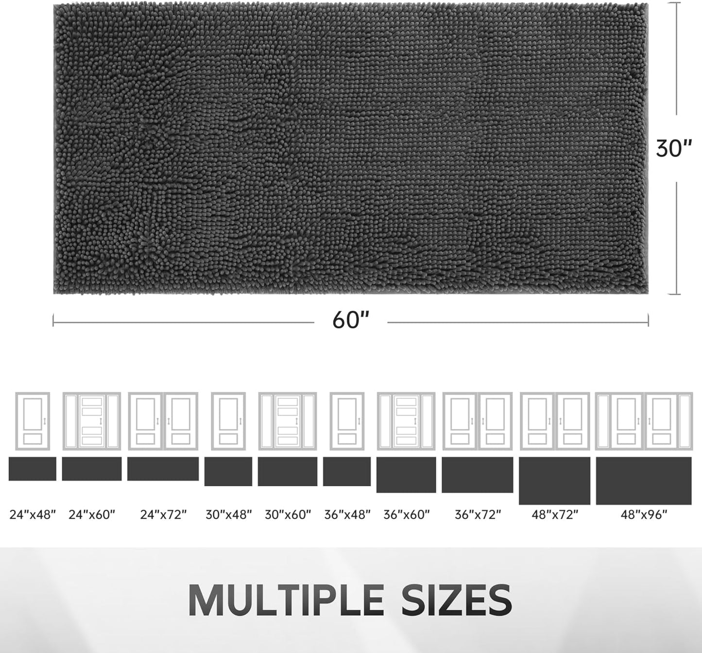 Ultra Absorbent Dog Door Mat for Muddy Paws, 60" x 36" Chenille Mud Mat for Dogs, Quick Dry, Trap Dirt Non-Slip Machine Washable Entry Rug for Indoor Outdoor Entrance, Dark Grey