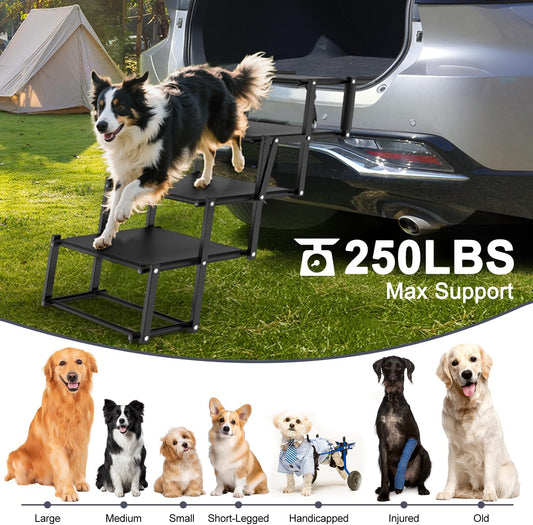 Extra Wide 5 Steps Dog Stairs for Large Dogs, Foldable DogRamp for Car with Non-Slip Surface, Pet Stairs DogStairs for car, Dog Steps for Cars, SUV, High Beds, Truck, Supports up to 250 lbs