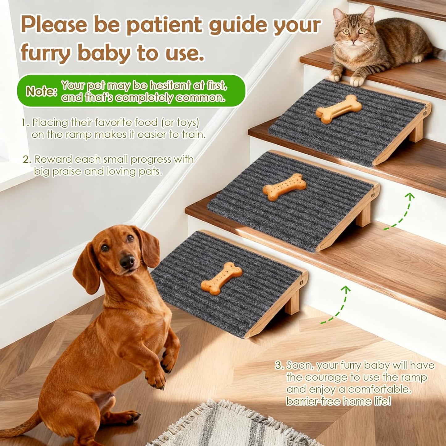 2 Pack Dog Ramp Stairs for Small Dogs – 2-in-1 Solid Wood Pet Ramp & Calf Stretcher, Supports 170lbs, Non-Slip Carpet, Gentle Slope for Senior/Injured/Aging Dogs, Indoor/Gym Use, No Assembly Required