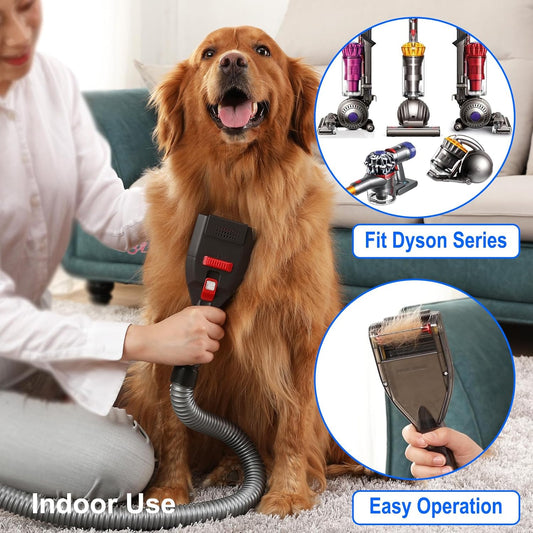 Dog Brush Vacuum Attachment with 1"-1.75" Universal Adapters for Vacuum Cleaners, Pet Hair Shedding Grooming Tool Kit with Long Extension Hose