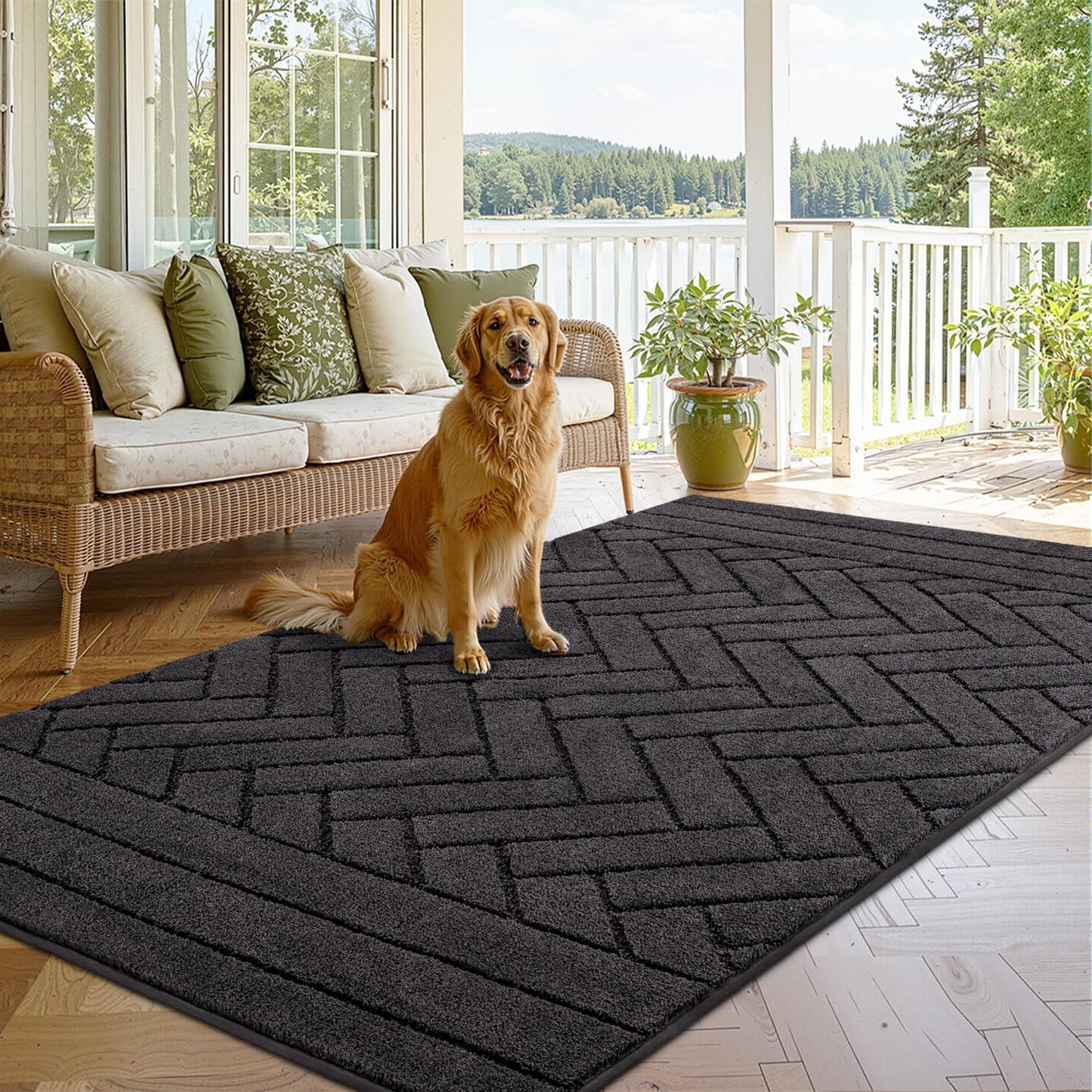 Tindbea Dog Mat for Mud Paws,Absorbs Moisture Dirt Non-Slip Washable Mud Mat for Dogs,Soft Rubber Backing Front Inside Pet Rug for Entryway, Dog Paws, Patio(20"x48",Charcoal)