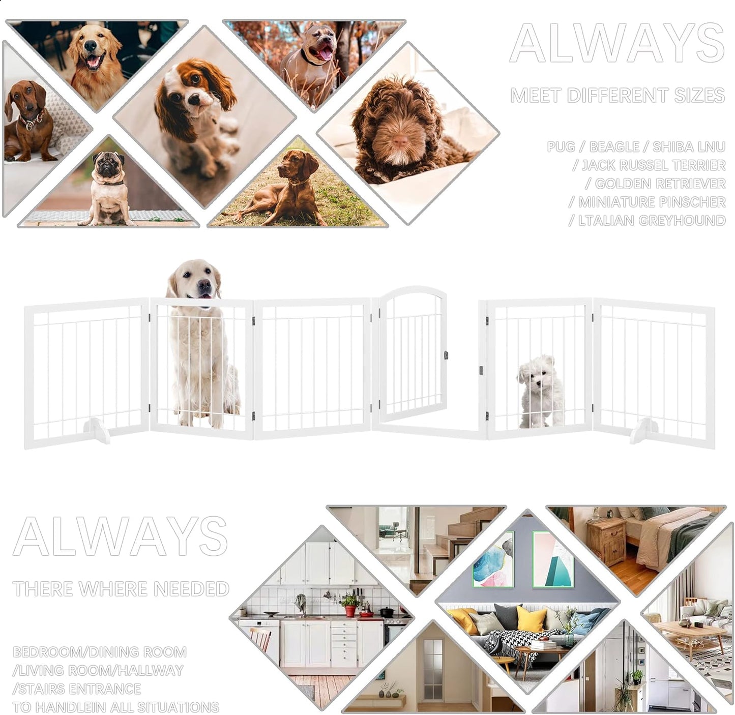 JSB 72-inch Extra Wide 28-inch Tall Dog gate, Freestanding Pet Gate for Halls, Stairs & Home, Pet Puppy Safety Dog Fence with 2PCS Support Feet (Black)