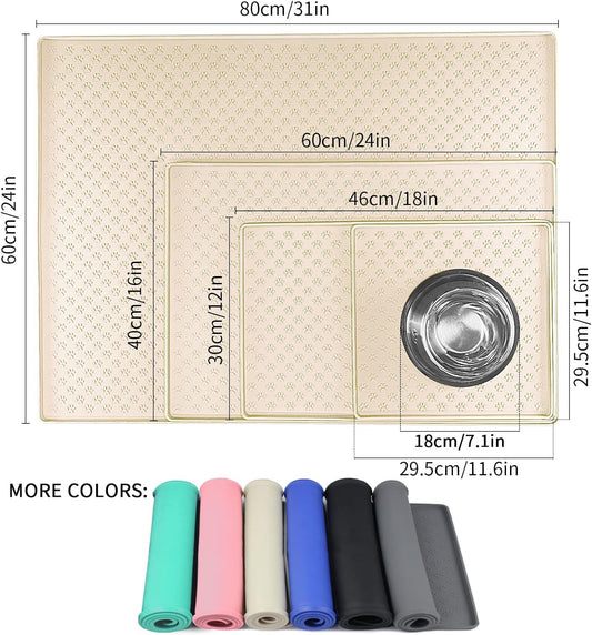 Ptlom Pet Placemat for Dog and Cat, Mat for Prevent Food and Water Overflow, Suitable for Small, Medium and Big Pet, 18" 12", Grey, Silicone