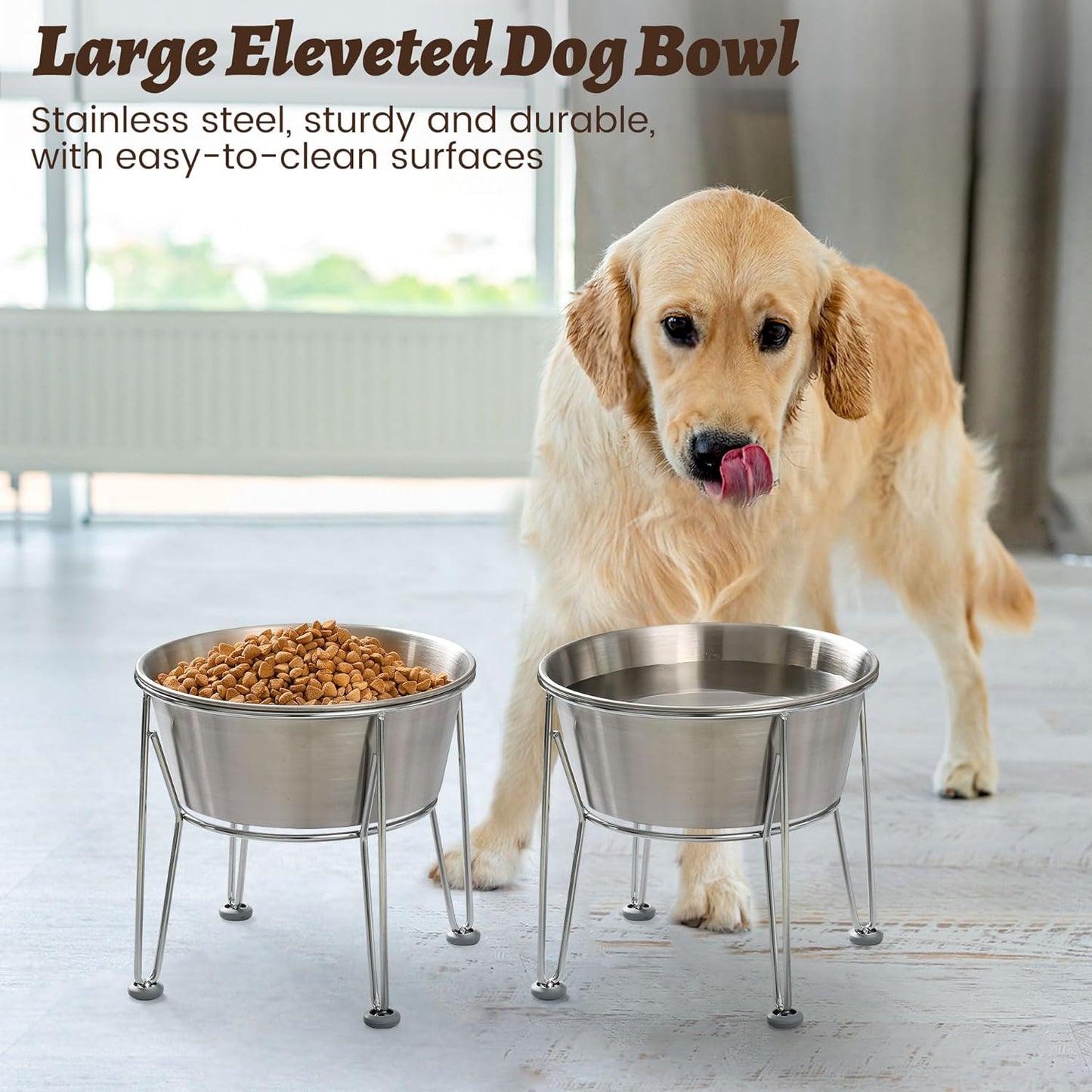 Elevated Dog Bowls for Medium&Small Dogs - Stainless Steel 48oz/6 Cups Raised Feeder with Non-Slip Base, Dual Food & Water Bowls 2-Pack