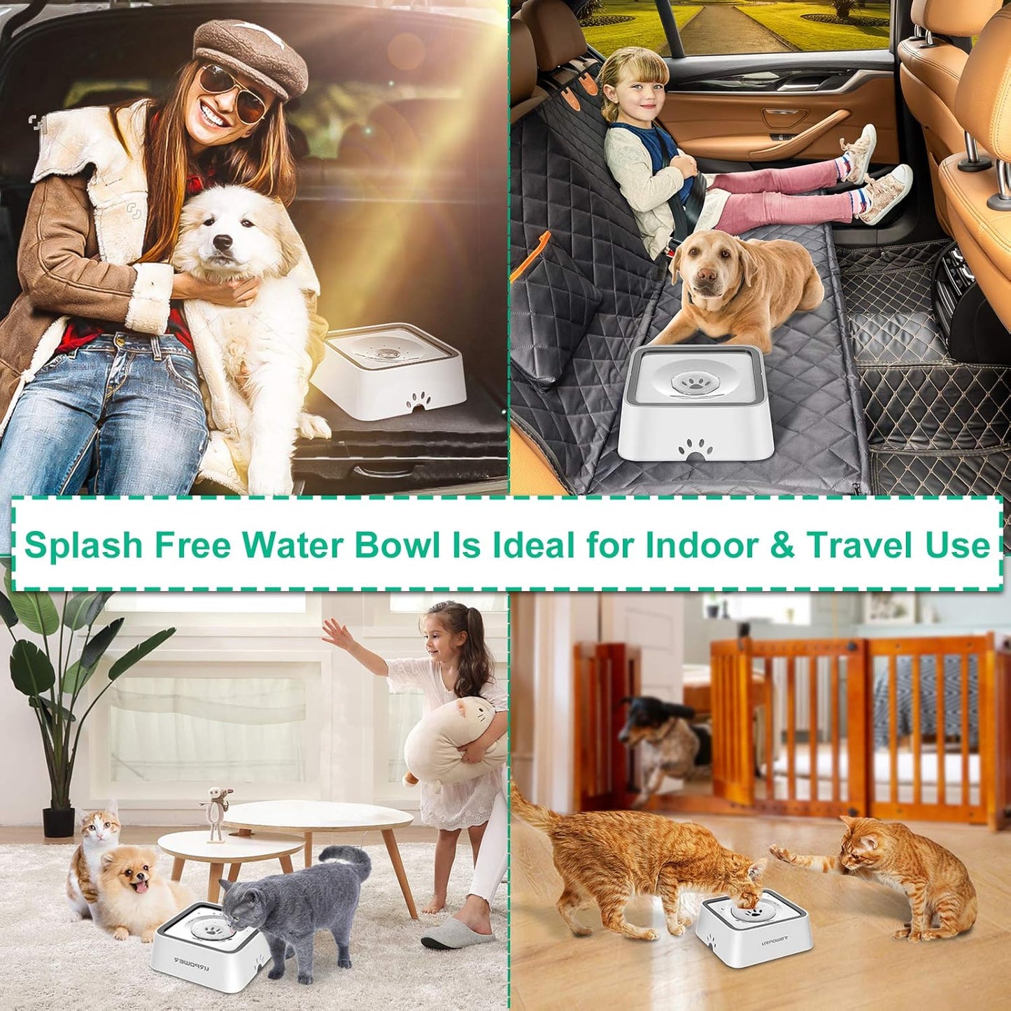 URPOWER 2.5L Dog Water Bowl 85oz Large Capacity Dog Bowls No Spill Pet Water Dispenser for Messy Drinkers Splash Proof Slow Feeder Vehicle Carried Travel Bowl for Dogs, Cats &Pets