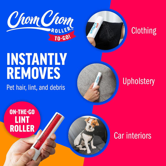 ChomChom Roller Reusable Lint Roller Pet Hair Removal Tool for Clothes, Couches, Cars,Travel - Cat Dog Hair Remover, Compact, No Sticky Refills Needed (Travel Roller)