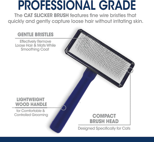 Four Paws Magic Coat Professional Series Cat Slicker Brush for Medium or Long Coats - Gently Removes Excess Hair, Stimulates Natural Oils, Ideal for Cats and Kittens, Lightweight Wood Handle