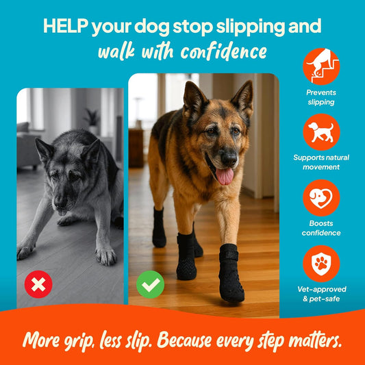 Anti-Slip Socks for Dogs - Breathable & Washable Non Slip Grippy Socks, Rubberized Paw & Adjustable Strap, Secure Fit to Prevent Slipping, Paw Protection for Senior Dogs, 4 Pack (Size XL)