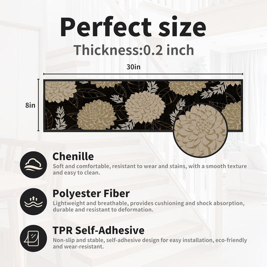 Non-Slip Stair Treads for Wooden Steps 15pcs,8"x30" Stair Carpet Treads for Indoor Use,Peel and Stick Stair Runners,Washable Reusable Adhesive Backing,Pet-Friendly Stair Capet for Kids,Elders,Dogs