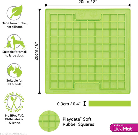 LickiMat Classic Playdate Slow Feeder for Dogs Lick Mat Boredom Anxiety Reducer Perfect for Food Treats Yogurt Liquid Food Peanut Butter Fun Alternative to a Slow Feed Dog Bowl, Green
