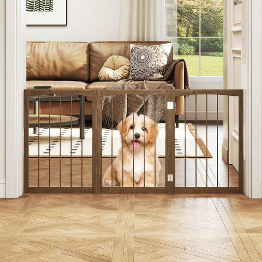 PETSITE 3-Panel Foldable Dog Gate Indoor, 30 Inch Height Wooden Freestanding Pet Fence for Stairs, Hallways, and Doorways, Ideal for Small Sized Pets (Grey)