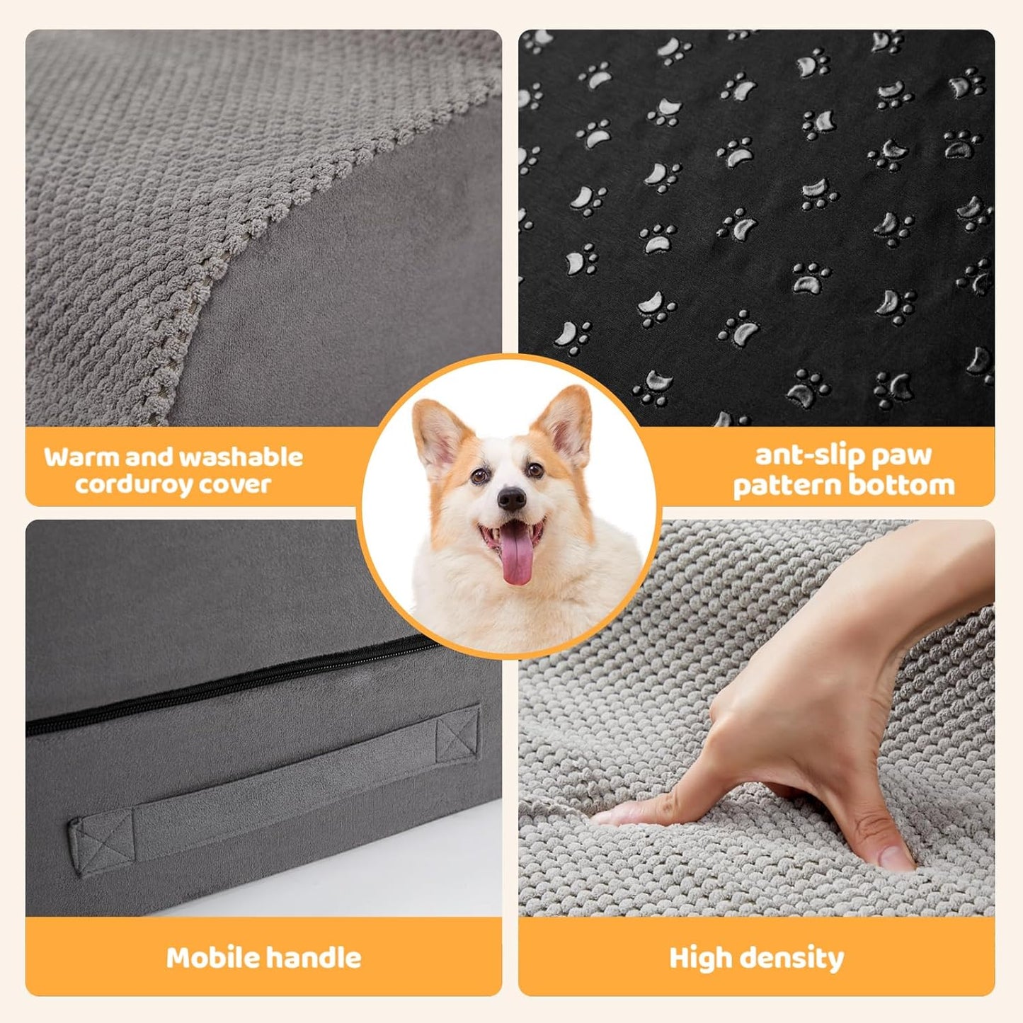A.FATI Dog Stairs 30 Inches High for 30-36 Inch High Bed, 6-Tier 3-in-1 Foam Pet Steps with Non-Slip Bottom, Detachable Washable Cover, Dog Ramp for Small Old Short-Legged Dogs Up to 50 Lbs