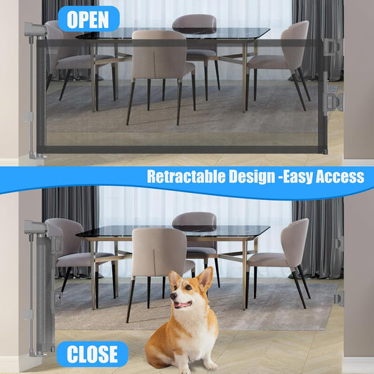 2 Pack Short Dog Gate Pet Gates Puppy Gate 14" H 59" Wide Step Over Pet Fence, Mesh Retractable Indoor Outdoor Expands Up to 59 Inches Small Dog Gates for Doorways Stairs